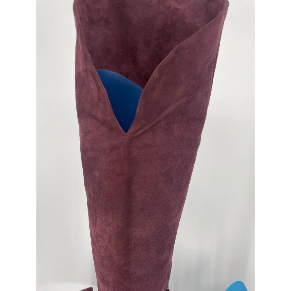 LK Bennett Plum Suede Over Knee Boots sz 39 8.5 Italian Leather Lined Wedge Heel